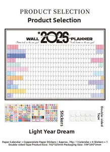 Detailed 2025 wall planner set with large 742x525mm calendar sheet and colorful stickers