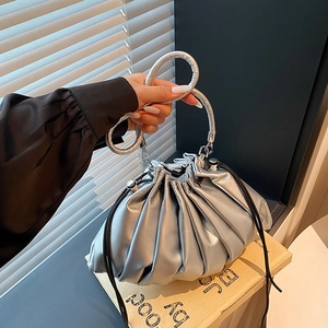 Women Pleated Bucket Bag PU Leather Drawstring Shoulder Bag Fashion Cloud Pouch Elegant Versatile Casual Crossbody Handbag