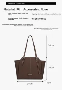 Detaillierte Größenangaben für die braune Vintage-Einkaufstasche aus PU-Leder mit Maßen