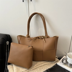 Sac À Épaule En Cuir PU Tressé Pour Femmes Avec Pochette Intérieure Rétro Sac À Main Grande Capacité Décontracté Voyage