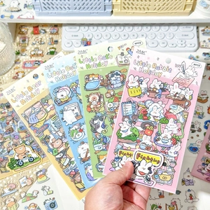 Set mit 4 süßen Cartoon-Tier-PET-Aufklebern für Journale und Schreibwaren-Deko