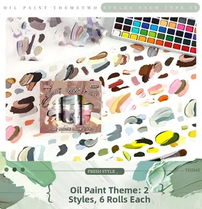 Détail de rouleaux de ruban washi texture peinture à l'huile avec accessoires