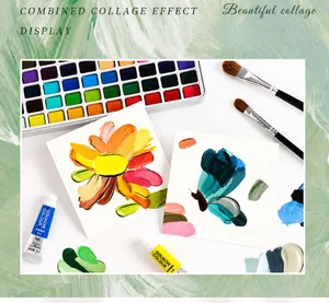 Vue détaillée du coffret de peinture à l'huile avec pinceaux et palette de couleurs