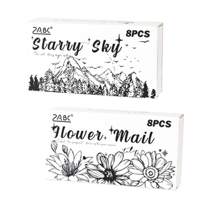 Vintage wooden stamp set featuring starry sky and flower motifs, 8 pieces per box