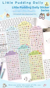 Macro shot of Little Pudding Daily PET stickers with sand glitter film for scrapbooking