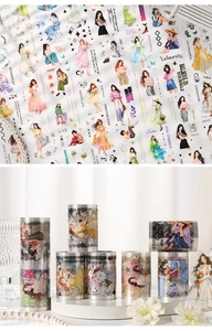 Detailed view of Jenny's Journey decorative washi tape with vintage character illustrations