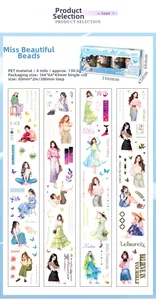 Detailed PET decorative tape showing four girl illustrations with stars and ocean theme