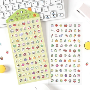 Cute fruit themed stickers with Little Pudding cartoon characters for DIY scrapbooking decor
