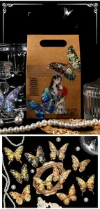 Macro shot of iridescent butterfly stickers with holographic finish on dark background