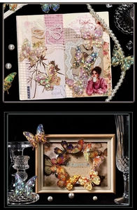 Detailed holographic butterfly stickers with gold foil used for creative DIY scrapbooking