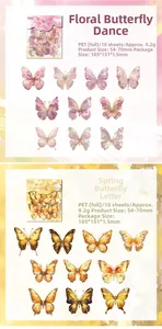 Detail of butterfly theme PET stickers with gold foil finish for DIY scrapbooking