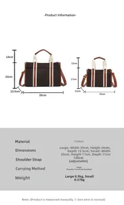 Size chart showing large and small retro canvas tote bag dimensions and strap length