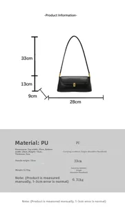 Tableau détaillé des tailles et spécifications du sac baguette minimaliste en cuir PU souple