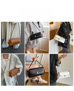 Collage de sacs baguette en marron, noir et blanc avec cuir mat et fermoir doré élégant