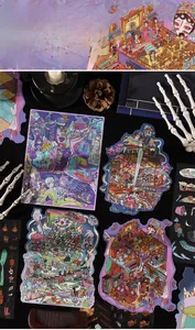 Adesivi PET dettagliati a tema horror surreale con illustrazioni artistiche scure