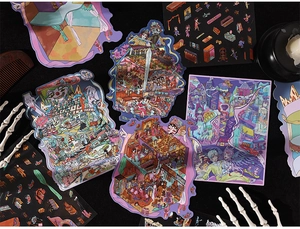 Adesivi decorativi in stile gotico con illustrazioni fantasy su sfondo nero