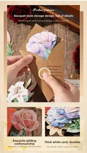Detail of floral bouquet paper cards with premium gold foil stamping on thick white cardstock