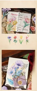 Detailed view of floral scrapbooking paper with gold stamping on vintage journal pages