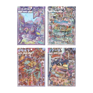 Set di adesivi PET 3D creativi con scene fantasy vintage illustrate in quattro temi