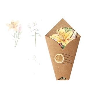 Elegant 3D floral paper card featuring yellow lilies and brown kraft sleeve with wax seal