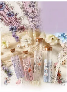 Detail of floral PET waterproof stickers with realistic lily and hydrangea patterns