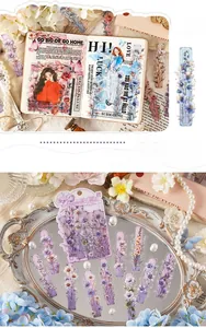 Detail of Amaranth Mist floral stickers with vintage flower designs for DIY journaling