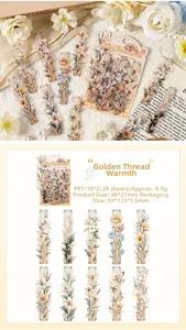Detail of 20pcs vintage floral PET stickers for DIY scrapbooking featuring flower scenery