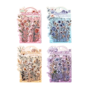 Floral scrapbooking stickers set in four colors for DIY vintage journal decoration 20pcs