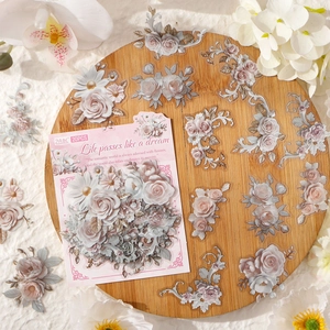 Vintage floral stickers featuring 20 pieces of romantic roses and daisies for journaling