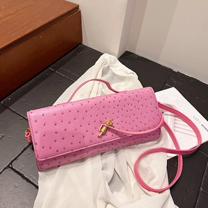 Women Ostrich Pattern Baguette Bag PU Leather Gold Knot Buckle Crossbody Shoulder Purse Elegant Clutch Handbag Vintage
