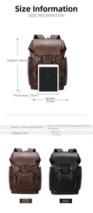 Detailed dimension chart showing 48cm height PU leather backpack with color options