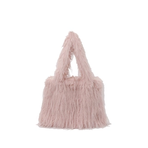 Pink faux fur tote bag with a soft long-hair plush texture and top handle design