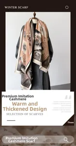 Detailed view of winter lotus pattern imitation cashmere scarf with tassel edges