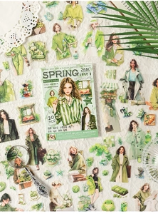 Dettaglio di 20 adesivi a tema primavera con figure di moda per decorazione DIY