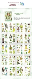 Dettaglio di 20 fogli di adesivi in PET con motivi di moda e decorazioni floreali