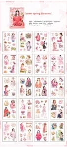 Dettaglio di 20 adesivi in PET floreali serie Sweet Spring per decorazione fai-da-te