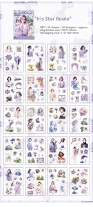 Dettaglio di 20 adesivi floreali viola in PET con eleganti motivi femminili