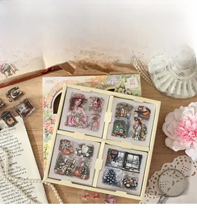 Λήψη macro από 100 vintage αυτοκόλλητα scrapbooking σε κουτί τεσσάρων θέσεων