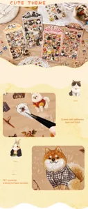 Detail von wasserdichten PET-Aufklebern mit süßen Hunden und Katzen für DIY-Scrapbooking