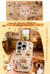 Süße Tiersticker für DIY Handyhüllen und Tagebücher, 4 Blatt pro Set Packung