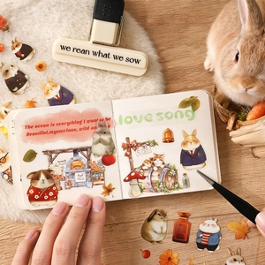 Niedliche PET-Aufkleber mit Tiermotiven, Aquarell-Hasen und Katzen für Scrapbooking