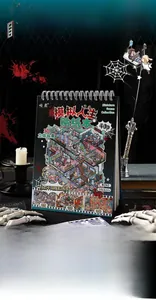 Macro detail of the 40-page 3D miniature scene sticker book with spiral binding