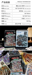 Detailed view of 3D miniature life scene stickers with technical specifications table