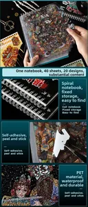 Detail of 3D spiral-bound PET sticker book with waterproof hand-drawn urban scenery