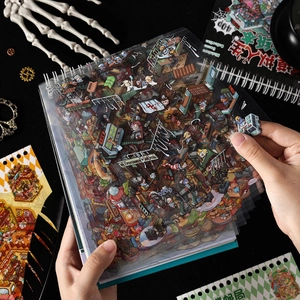 3D miniature scene sticker book with detailed life landscape illustrations on spiral pages