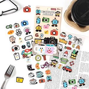 Cute cartoon graffiti PET stickers set with creative hand-drawn animal and food designs