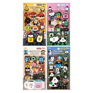 Cartoon doodle PET stickers set with food and animal themes for scrapbooking crafts