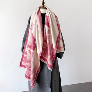 Elegant lotus pattern faux cashmere pashmina shawl for women in thick winter material