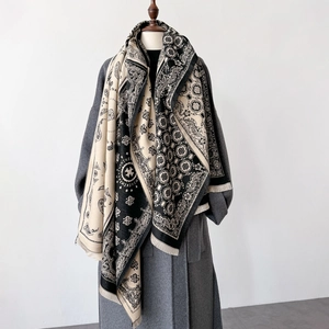 Winter Scarf Shawl Faux Cashmere Paisley Print Patchwork Thick Warm Long Wrap With Tassels For Women Office Nap Blanket