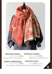 Details des Ahornblatt-Jacquard-Schals mit Fransen zeigt Stoffstruktur und Fall am Mantel